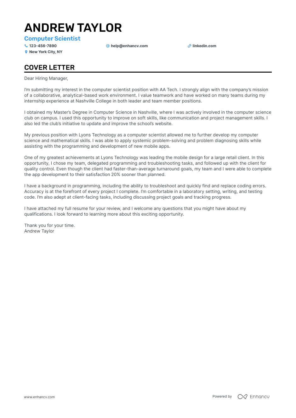 Computer science cover letter