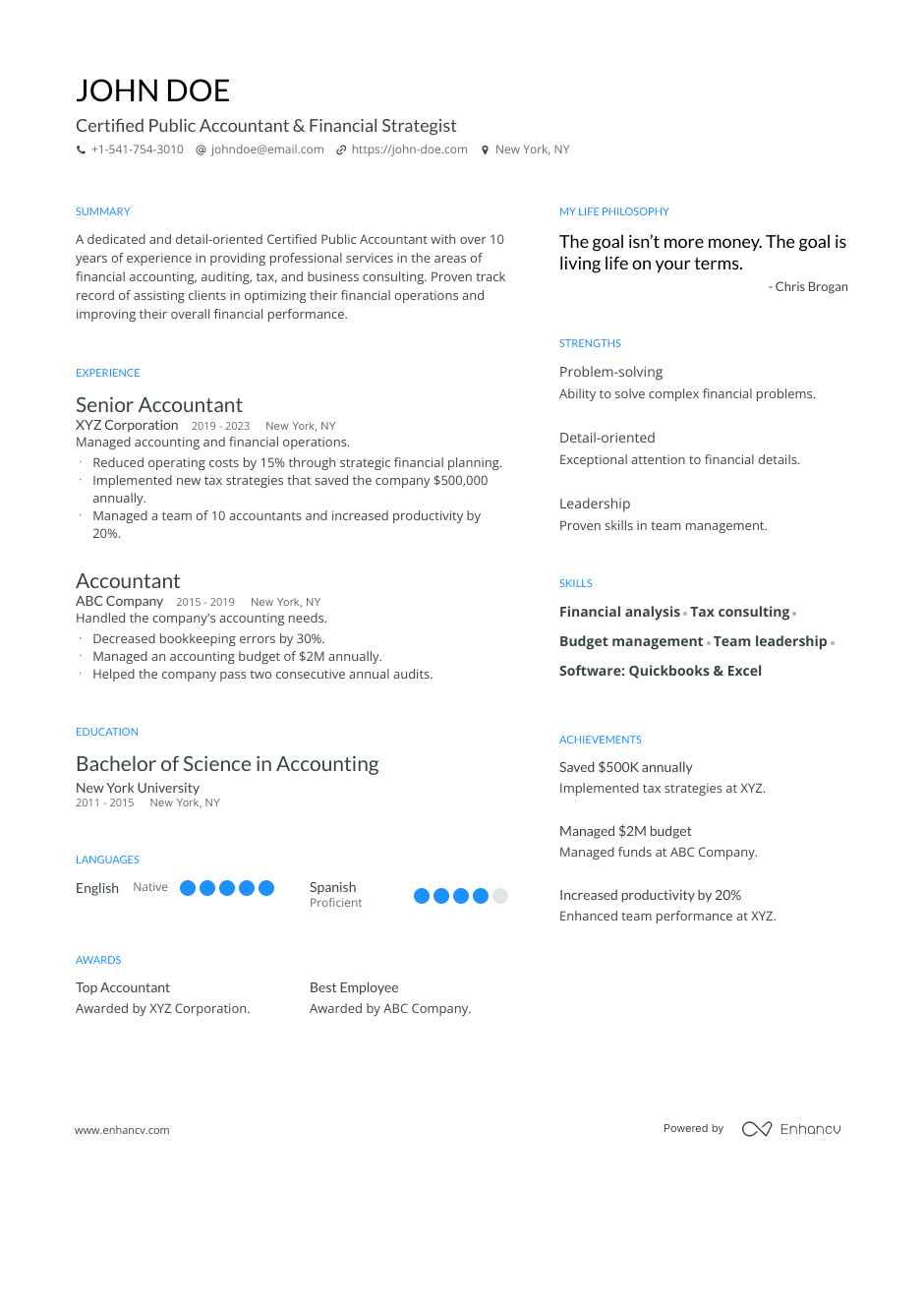 Certified Public Accountant & Financial Strategist resume example