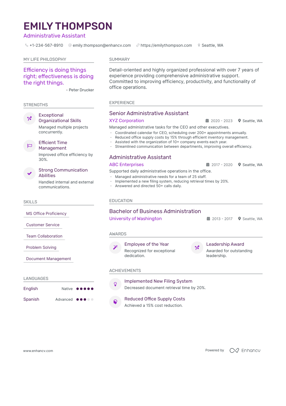 Administrative Assistant resume example