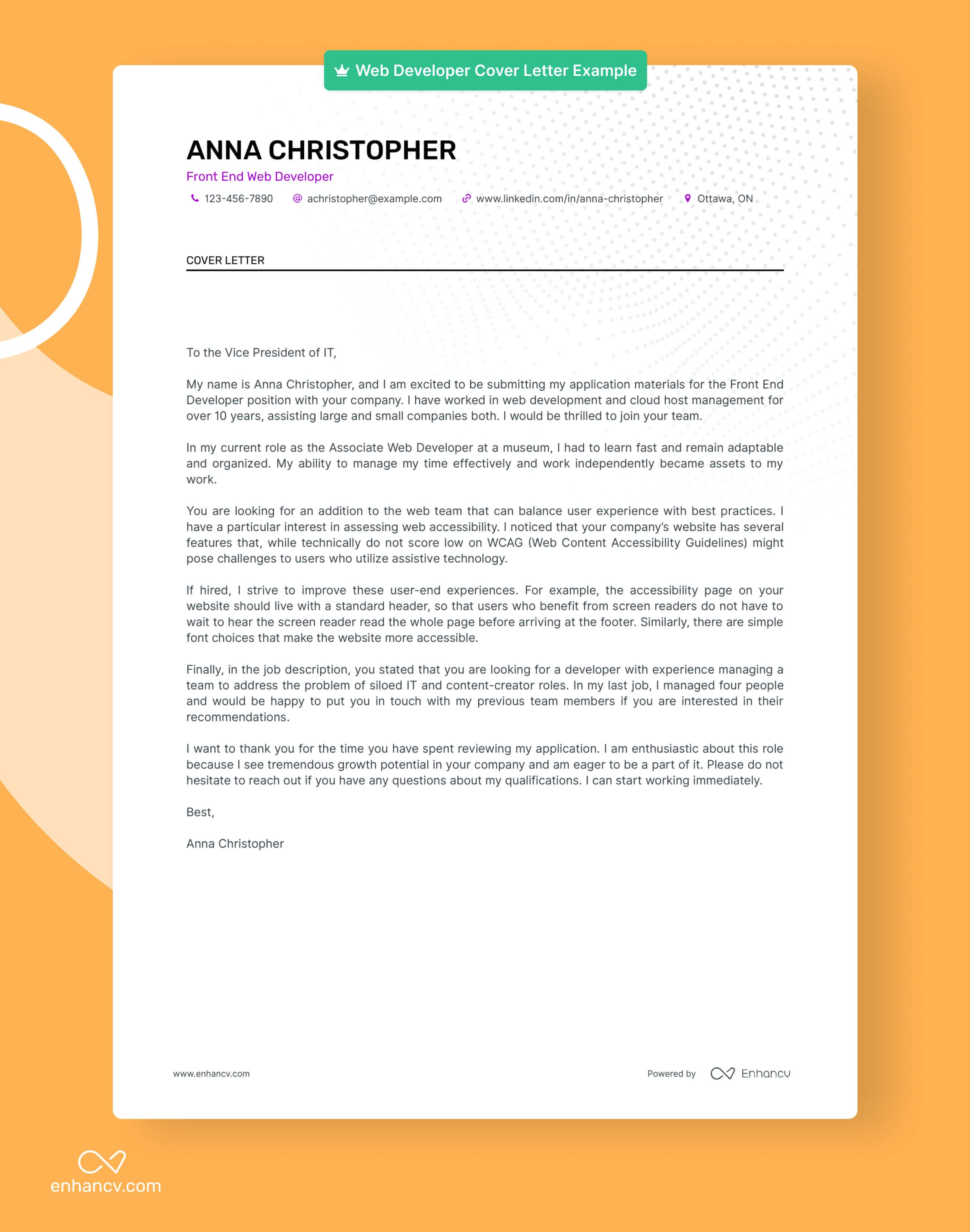 cover letter for web developer job sample