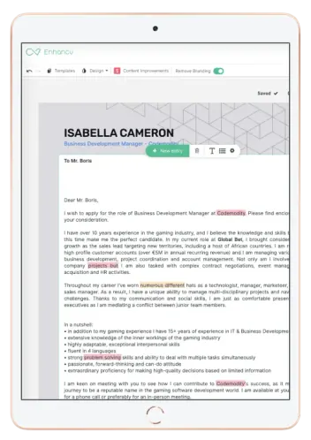Cover Letter Builder on Tablet
