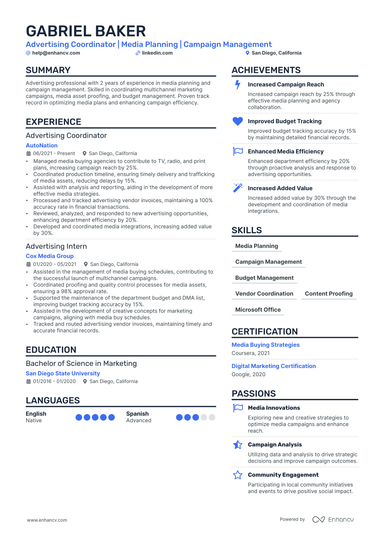 14 Advertising Resume Examples & Guide for 2025