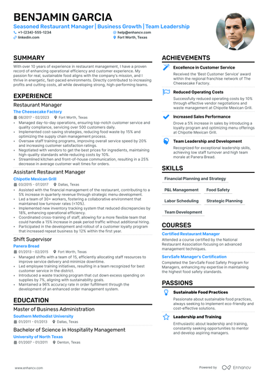 13 Restaurant Manager Resume Examples & Guide for 2024