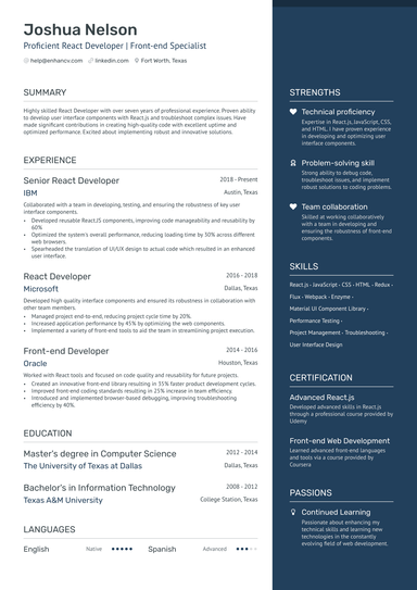 8 React Developer Resume Examples & Guide for 2024