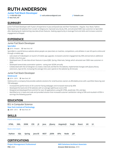 11 Full Stack Developer Resume Examples & Guide for 2024