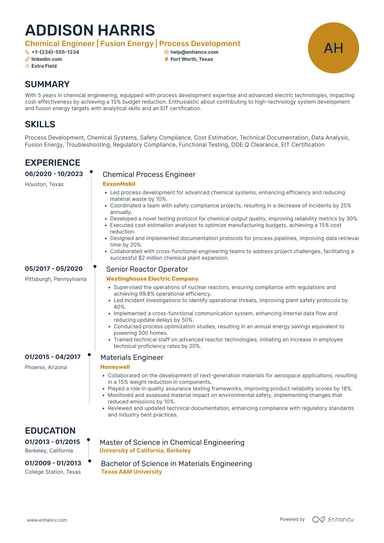 19 Chemical Engineer Resume Examples & Guide for 2025