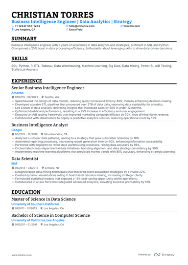 20 Business Intelligence Resume Examples & Guide for 2025