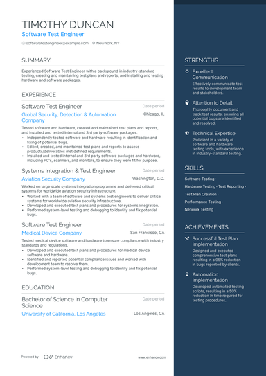 5 Test Engineer Resume Examples & Guide for 2025