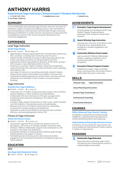 2 Yoga Instructor Resume Examples & Guide for 2024