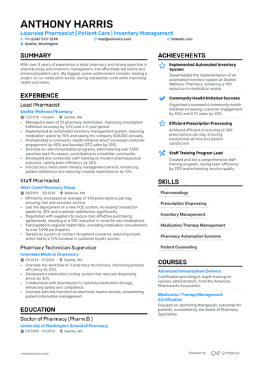 10 Pharmacist Resume Examples & Guide for 2024