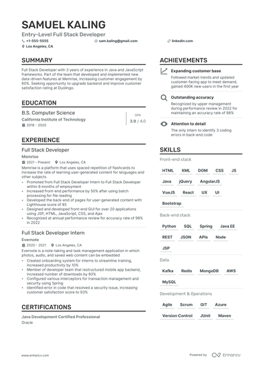 11 Full Stack Developer Resume Examples & Guide for 2024