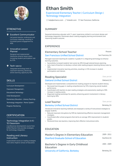 9 Elementary Teacher Resume Examples & Guide for 2025