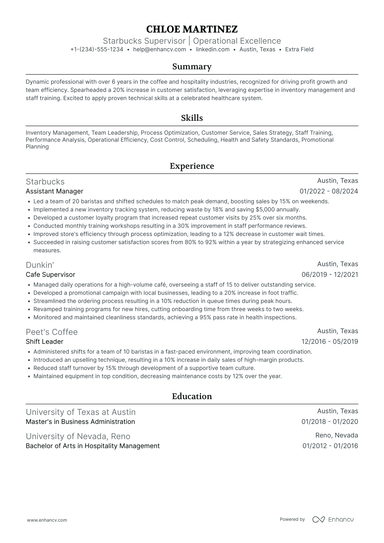 19 Starbucks Resume Examples & Guide for 2025