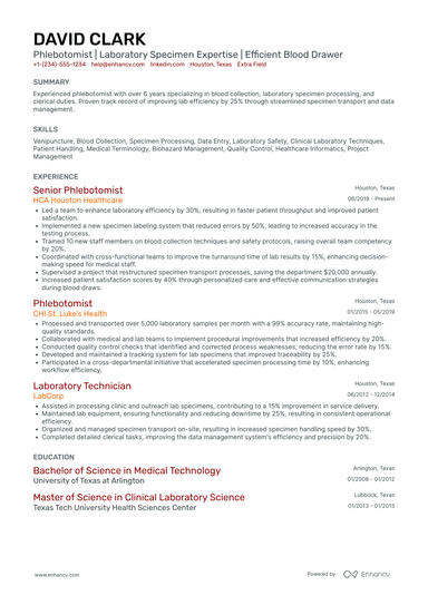20 Phlebotomist Resume Examples That Got Jobs for 2025