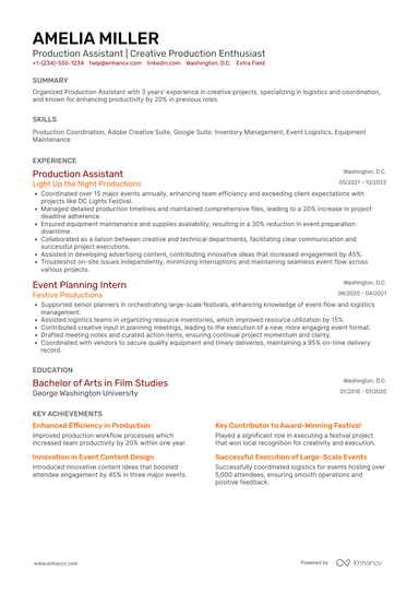 20 Production Assistant Resume Examples - March 2025
