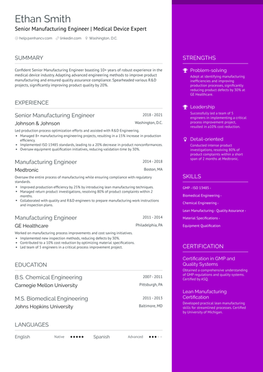 4 Manufacturing Engineer Resume Examples & Guide for 2024