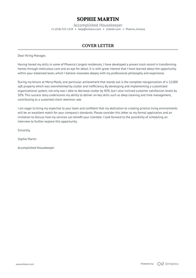 9 Professional Housekeeper Cover Letter Examples and Template for 2024 ...