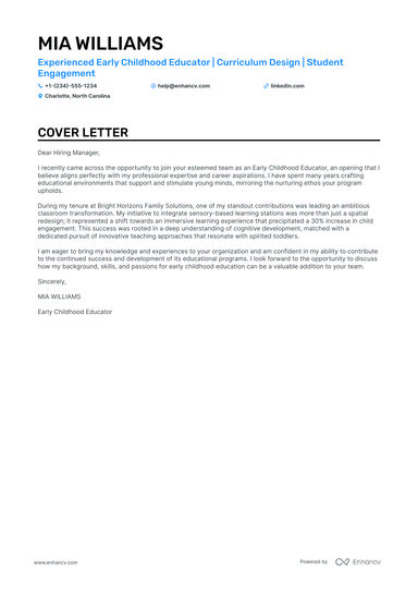 childhood teacher cover letter examples