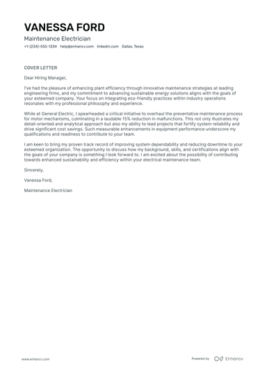 5 Professional Electrician Cover Letter Examples and Template for 2025 ...