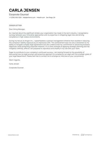 general counsel cover letter examples