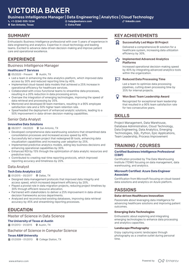20 Business Intelligence Resume Examples & Guide for 2025