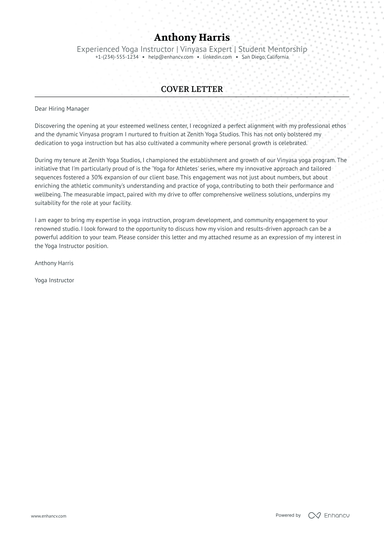 2 Professional Yoga Instructor Cover Letter Examples and Template for ...