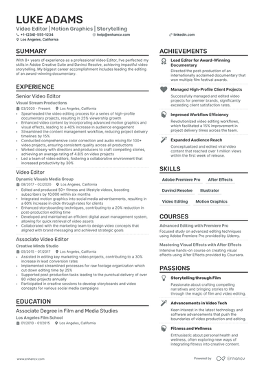 6 Video Editor Resume Examples & Guide for 2024