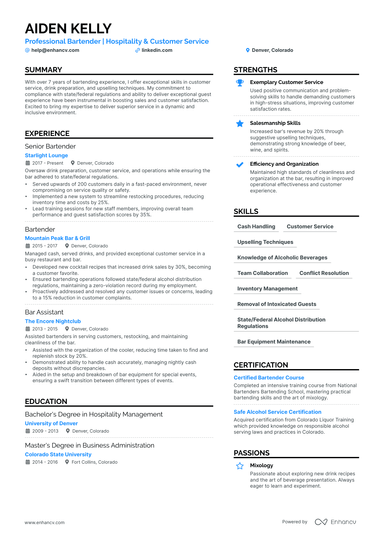 15 Bartender Resume Examples & Guide for 2025