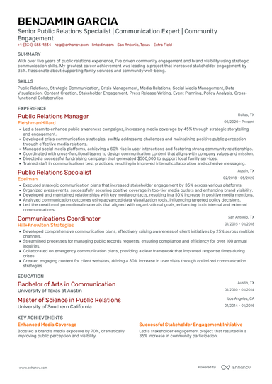8 Public Relations Specialist Resume Examples & Guide for 2025