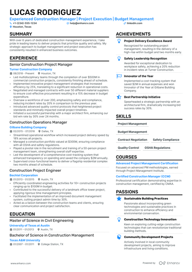 9 Construction Project Manager Resume Examples - December 2024