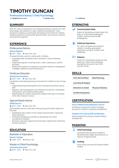 11 Nanny Resume Examples & Guide for 2025