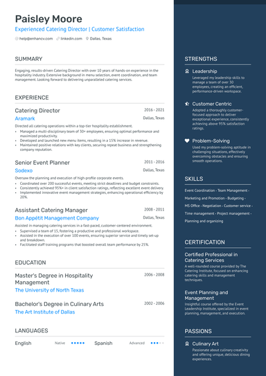 9 Catering Resume Examples & Guide for 2025