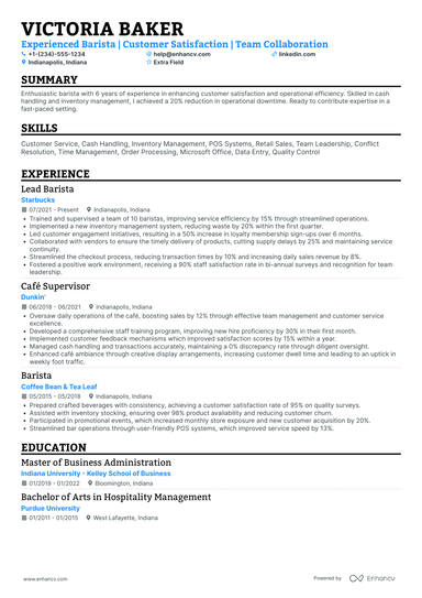 19 Starbucks Resume Examples & Guide for 2025