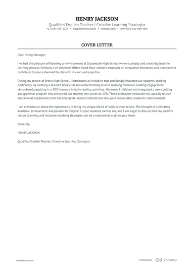 5 Professional English Teacher Cover Letter Examples and Template for ...