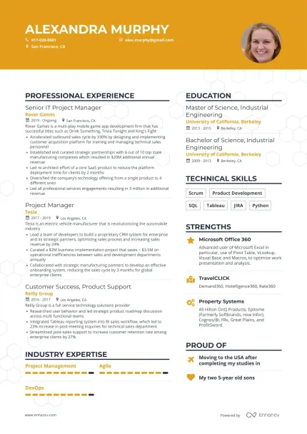 Full color header in brown modern resume template.