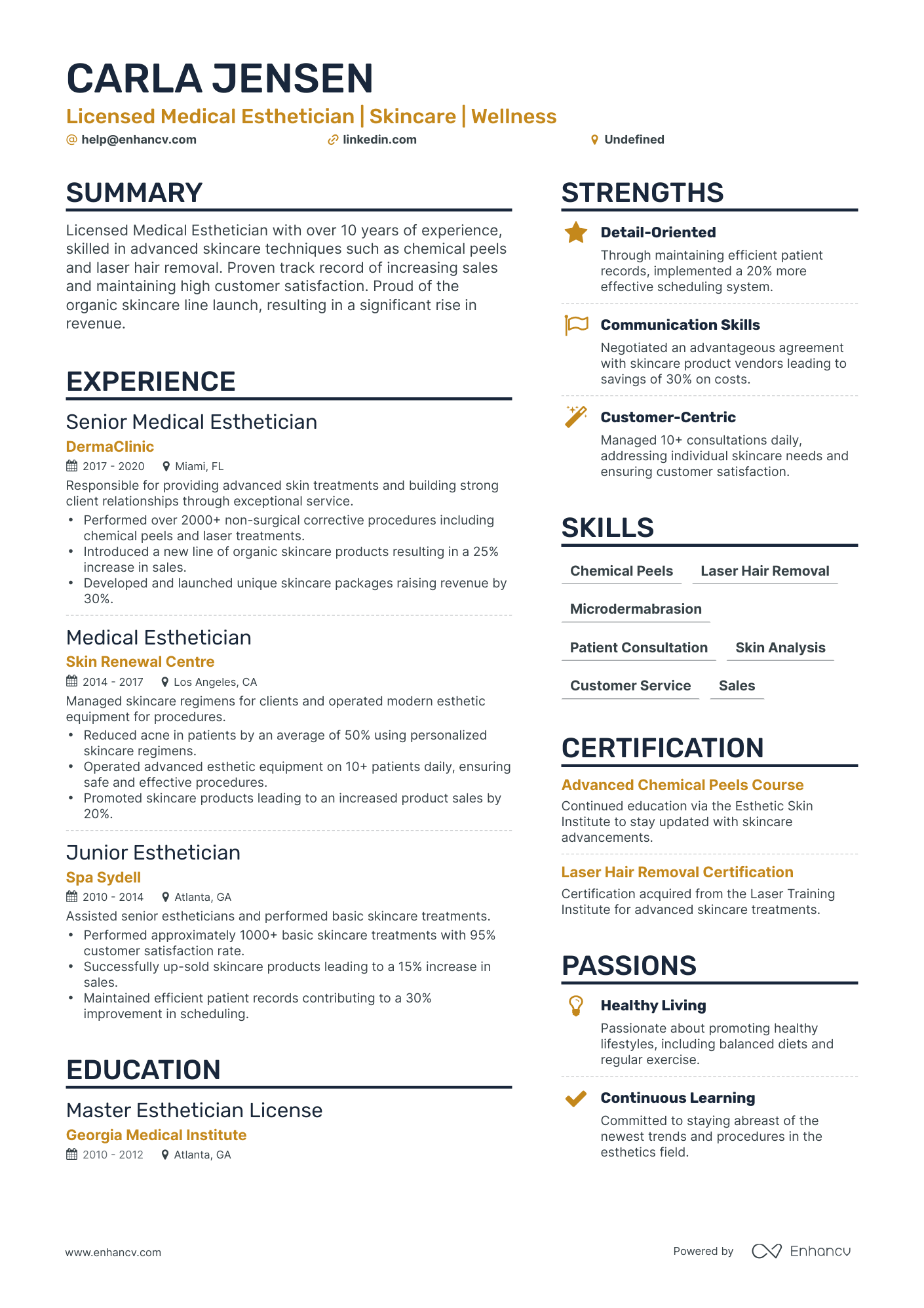 5 Medical Esthetician Resume Examples & Guide for 2024