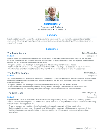 5 Barback Resume Examples amp Guide - AHR0cHM6Ly9jZG4uZW5oYW5jdi5jb20vcHJlZGVmaW5lZC1leGFtcGxlcy80N1ZOcjJ2d3ZWSHluRVhON2ZvNmE1SEtNQlFUWXdpejdkbjdaakdZL2ltYWdlLnBuZw~~. 