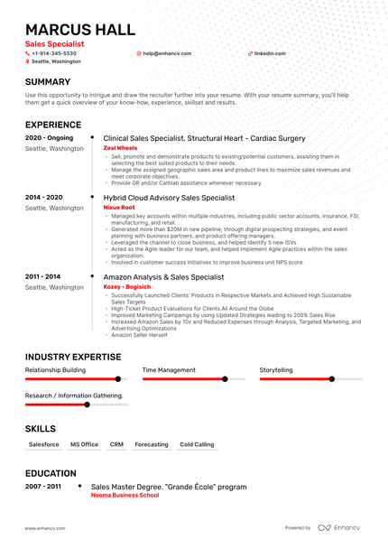 Sales Specialist Resume Examples & Guide For 2023 (layout, Skills 