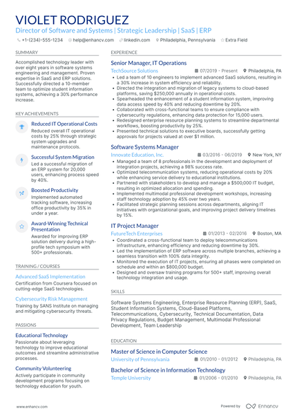 A resume example of a IT Director of Systems Engineering