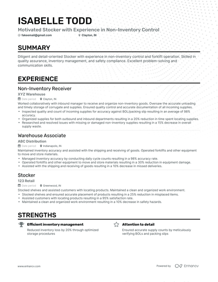 7 Stocker Resume Examples & Guide for 2024