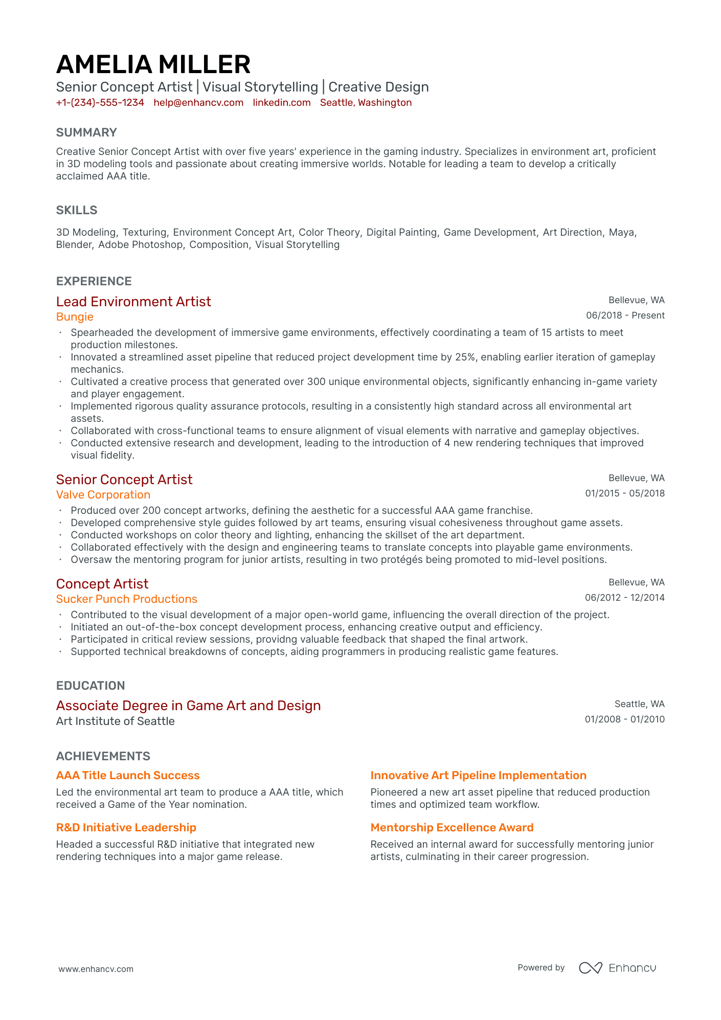 5 Concept Art Resume Examples & Guide for 2024