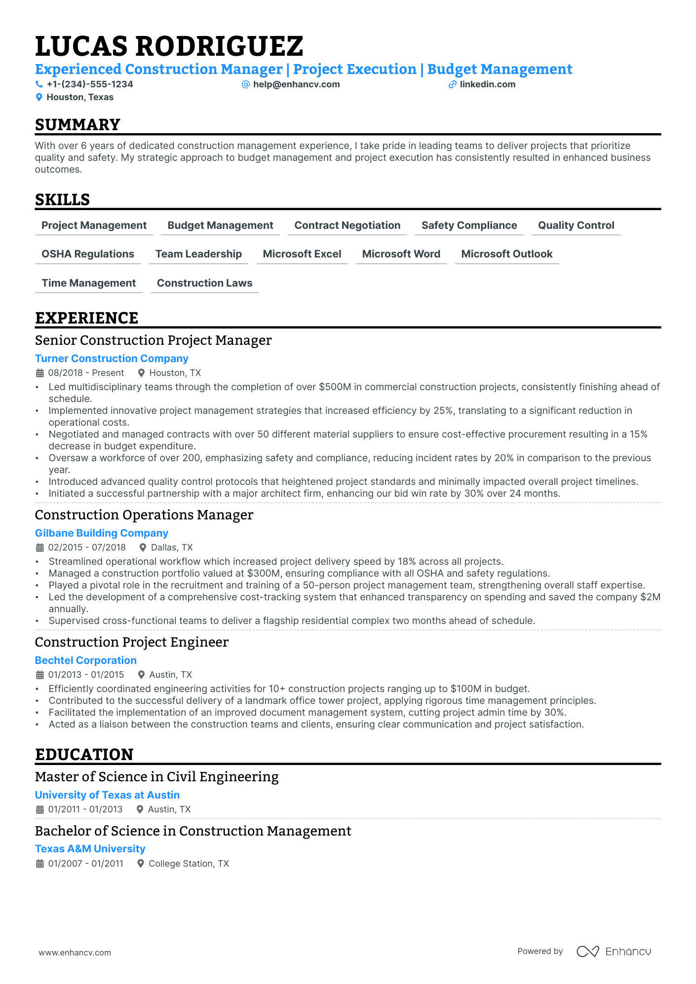 5 Construction General Manager Resume Examples & Guide for 2024