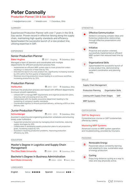 5 Production Planner Resume Examples & Guide for 2024