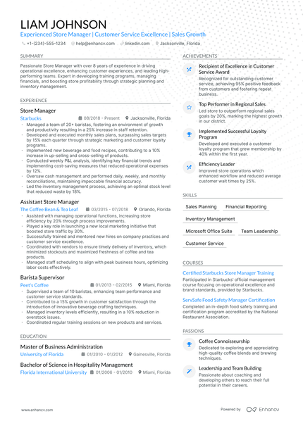 5 Starbucks Store Manager Resume Examples & Guide for 2024