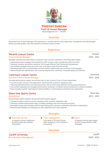 5 Front of House Manager Resume Examples & Guide for 2023