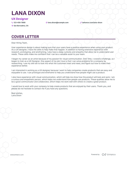 Ux Designer cover letter