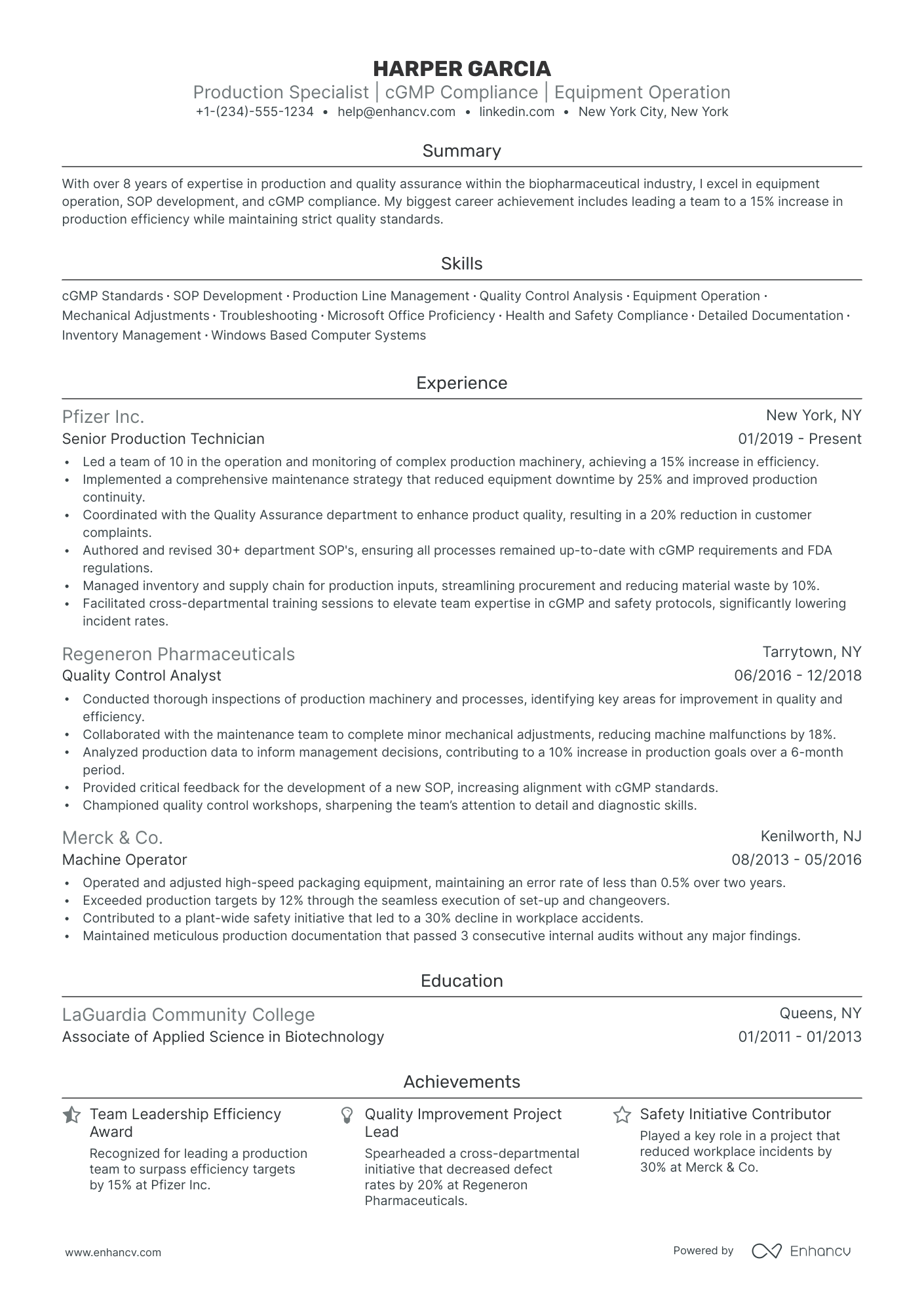 5 Manufacturing Technician Resume Examples & Guide for 2024