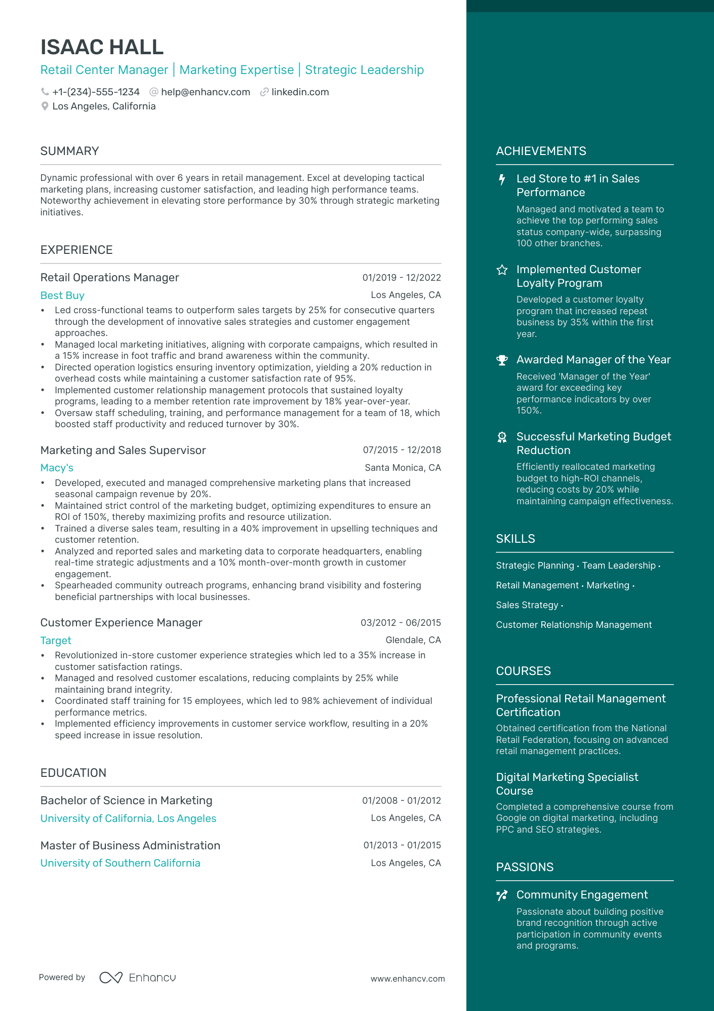 5 Manager Retail Resume Examples & Guide for 2024