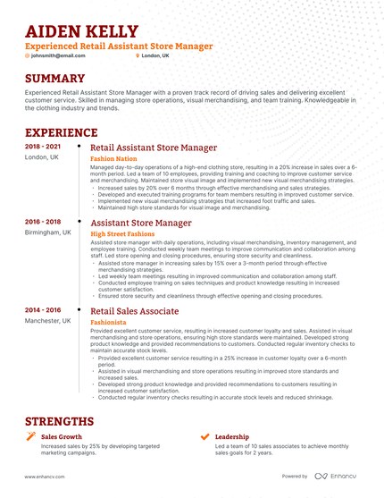 5 Retail Assistant Store Manager Resume Examples & Guide for 2024