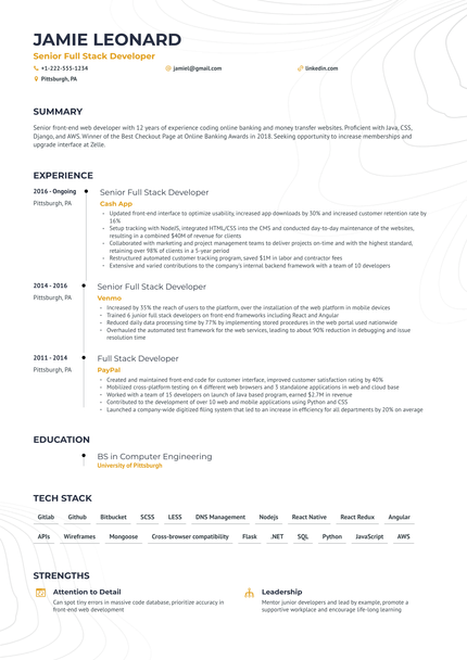 11 Full Stack Developer Resume Examples & Guide for 2024